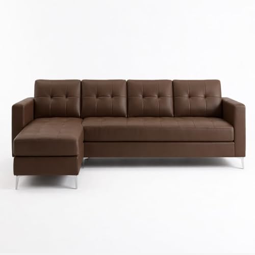 Image of CASASTYLE Madison 5 Seater Leatherette LHS L Shape Sofa Set (Brown) Premium Finish | Ideal for Living Rooms