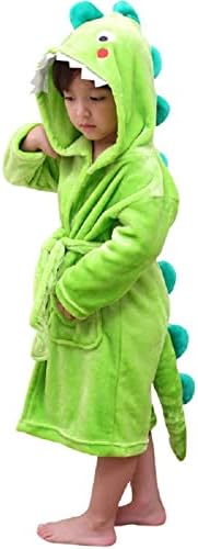 LOLANTA Kids Robe Girls' Boys' Bathrobe Hooded Plush Dinosaur Sleepwear Dressing Gown Gift (Green, 3-5 Years)
