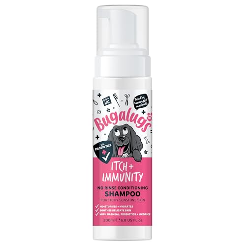Bugalugs Itch & Immunity Dog No Rinse Shampoo Sensitive Skin - Professional Pet Grooming for Smelly Puppies and dogs with Probiotics (No Rinse Shampoo 200ml)