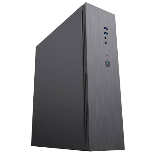 CIT S8i Slim Micro-ATX Office PC Case, Black Brushed Finish, 2 USB 3.0 Ports, Compact Business Workstation with Pre-Installed 80mm Fan, Mini-ITX Compatible
