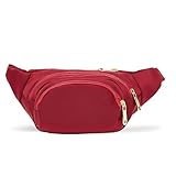 Zodaca Plus Size Crossbody Fanny Pack - Hip Bag with 3 Pockets & Gold Zippers - Convert to Waist Belt Bag or Crossbody Strap - Burgundy Nylon, 5XL, Fits 34-60 in Waist