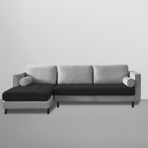 Image of Lezra LHS 4 Seater L Shape Sofa Set for Living Room (Black Grey Fabric) Premium Fabric Sofa