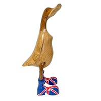 My Family House Hand Carved British Flag Duck Ornament with Welly Boots Fair Trade Novelty Bamboo Root Sculpture Home Decor Indoor Painted Ducks