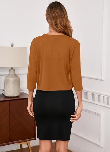 Image of Iandroiy Women's 3 /4 Sleeve Shrugs Lightweight Open Front Cropped Cardigan for Women