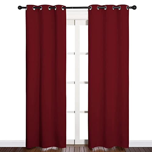 Image of NICETOWN Christmas Burgundy Bedroom Curtains Blackout Draperies, Christmas Decorations Thermal Insulated Solid Grommet Top Blackout Drapes for Cafe (One Pair, 34 x 84-inch)