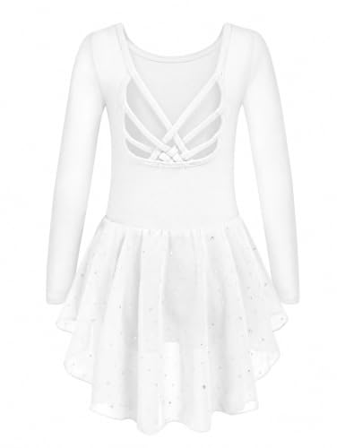 Image of Arshiner Girls Long Sleeve Ballet Leotards Shiny Criss-Cross Back Dress