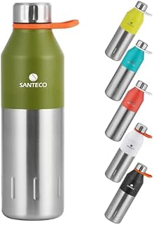 Santeco Butelka na wodę ze stali nierdzewnej, 500ml, szczelna i bez potu, izolowana próżniowo butelka sportowa na 18 h ciepła i 24 h zimna, bez BPA, wielokrotnego użytku (Black, 350 ml)