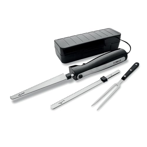 Tower T19028 Electric Knife with One Touch Operation, Ergonomic Design and Storage Case, 120W, Black, 1 Pack