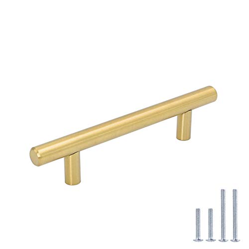 LONTAN - Tiradores para puerta de armario de cocina, 12 unidades, LH201GD, tiradores de cajón de metal y pomos en forma de T, tiradores de gabinete, tiradores de cajón de acero inoxidable, dorado