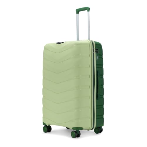 Image of Axis Large Check-in Suitcase 75 cm 28 inch Polypropylene Hard Trolley, 8 Spinner Wheels, 3-Pocket Convipack, Dual-Tone Shell, Recessed Number Lock Laser Green /Everglade Green