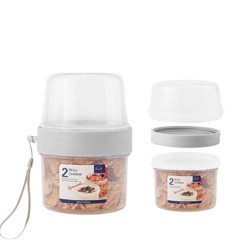 1 Pcs 26 oz Double Layer Design Cereal Box Cereal & Milk Container Portable Reusable Overnight Oats Container 2 Layer (310ml+360ml)