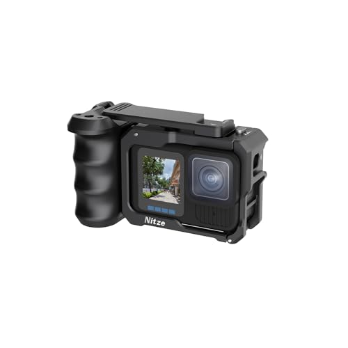 Nitze Street Snap Grip Kit for GoPro Hero 13/12/11/10/9 Black Metal Xplorer Grip Kit with Cage Ergonomic Street Handle Wrist Strap and Cold Shoe Shutter Button - T-GP03B