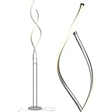 Brightech Embrace Dimmable LED Floor Lamp – Modern Spiral Adjustable Standing Lamp for Living Rooms & Offices – 2-in-1 Tall End Table Lamp for Bedroom Reading - Silver