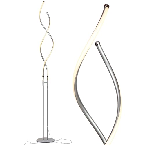 Brightech Embrace Dimmable LED Floor Lamp – Modern Spiral Adjustable Standing Lamp for Living Rooms & Offices – 2-in-1 Tall End Table Lamp for Bedroom Reading - Silver