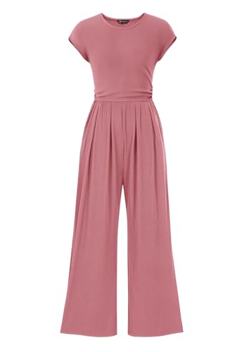 PRETTYGARDEN Summer Jumpsuits for Women Dressy 2025 Ribbed Cap Sleeve Wide Leg Pants Rompers Elegant Casual One Piece Outfits