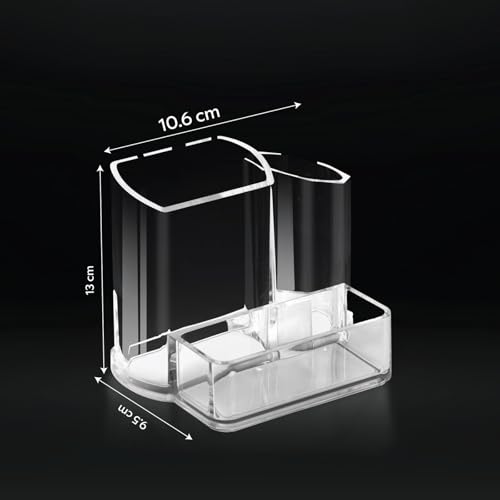 Image of GROB Prismo 3 IN 1 Multi - Utility Acrylic Organizer| Pen Holder with 3 Compartments - Office Desktop Organizer for Pens, Makeup Brushes, Medical Instruments and Accessories| Smart Living Product