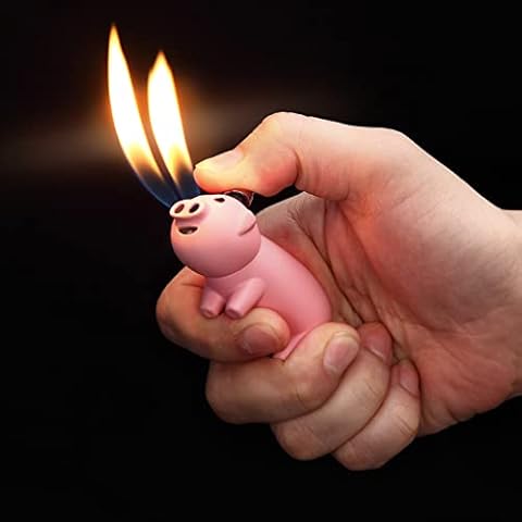 SOMGEM Butane Gas Lighter Refillable Cute, Funny Pipe Lighter Double Soft Flame, Cool Pink Pig, Novelty Gift for Women Men Cover