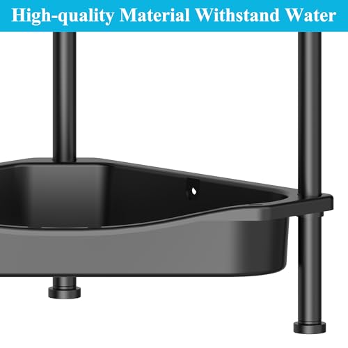 Image of HuggieGems 4 Tier Floor Standing Corner Shower Caddy Organizer Shelf with Hooks, Bathroom Shelves Stand Rack, Jet Black