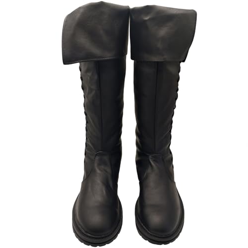 Medieval Pirate Boots Mens Renaissance Pull on Mid Calf Gothic Halloween Costume Boot Vintage Stage Pirate Viking Shoes4