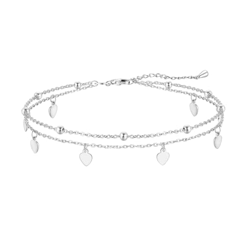 Image of CHIC & ARTSY 925 Sterling Silver Ankle Bracelets for Women, Dainty Adjustable Layered Foot Chains with Symbolic Charms, Boho Beach Everyday Lightweight Jewelry