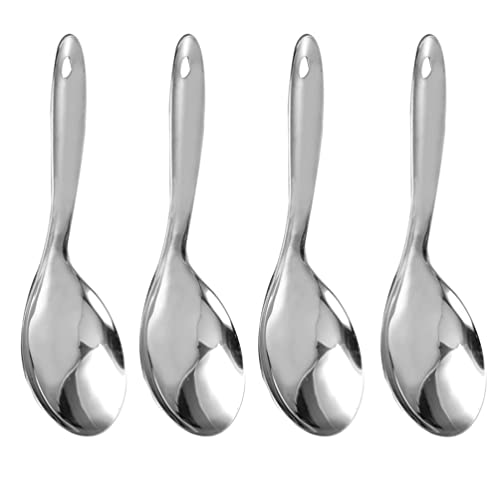 Hemoton Cooking Soup Spoon 4pcs Stainless Steel Rice Spoons Restaurant Quality Comfortable Grip