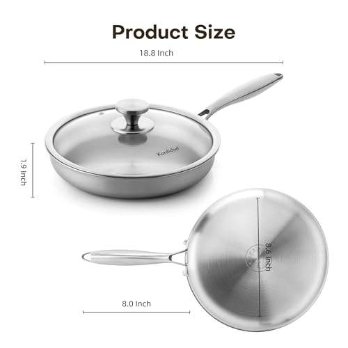 Image of 10 Inch Stainless Steel Frying Pan with Lid, Tri-Ply Healthy Stainless Steel Cookware, Pan, Skillet on Induction, Ceramic and Gas Cooktops, PFOA Free Cooking Pan, Dishwasher Safe
