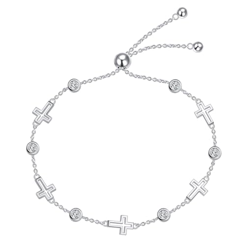 S925 Sterling Silver Cross Charm Bracelet for Women Christian Danity Religious Link Chain Jewelry Gifts