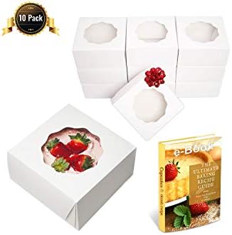 Cakelovers White Cake Boxes | 10" x 10" x 5" | Sturdy Paperboard Bakery Box W/Window Perfect For Pastry/Desserts, Cookies, Cupcakes, Pie (10 Pack)