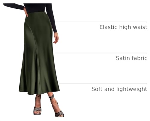 Image of KIRUNDO Women's Satin Maxi Skirt 2026 Summer Fall Trendy High Waisted Wedding Cocktail Party Work Silk A-Line Formal Skirts