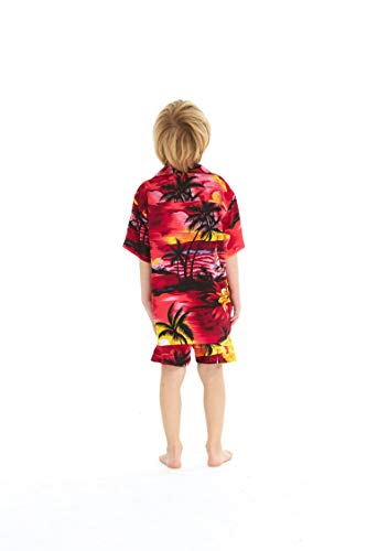 Image of Hawaii Hangover Family Matching Hawaiian Clothes, Sunset Red | Family matching Hawaiian outfits, Sunset Red, lightweight rayon, machine washable, tropical floral print, luaus, cruises