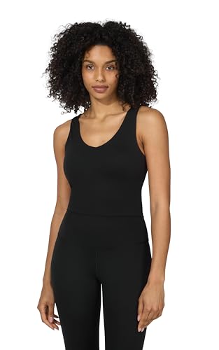 90 Degree By Reflex 2 Pack Workout Tank Performance Medium Support Longline Top with Built-in Bra - Black/Black 2 Pack - Large