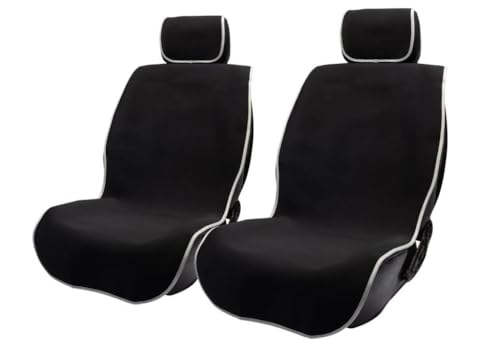 シートカバー 車用 防水 汚れ防止 ウェットスーツ素材 フロント席 普通車適用 ずれにくい ヘッドレスト部と座面部一体化 エプロンタイプ シート保護 バックル付き 継ぎ目強化改良 ブラック フロント 2PCS