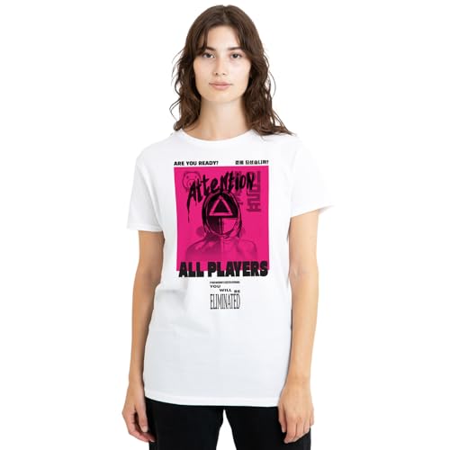 T-shirt Squid Game Attention Guard blanc femme en coton col rond