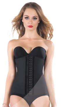 Women's Waist Trainer Corset, Black, 3-Row Hook Closure, Strapless Design, 6 Size (BLACK, Medium)