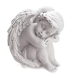 TEMPELWELT® Deko Engel Figur Sitzend Schlafend 12 cm, Polystein Weiß, Schöne Engelfigur Schutzengel Engelkind Dekoengel Engelchen Träumend