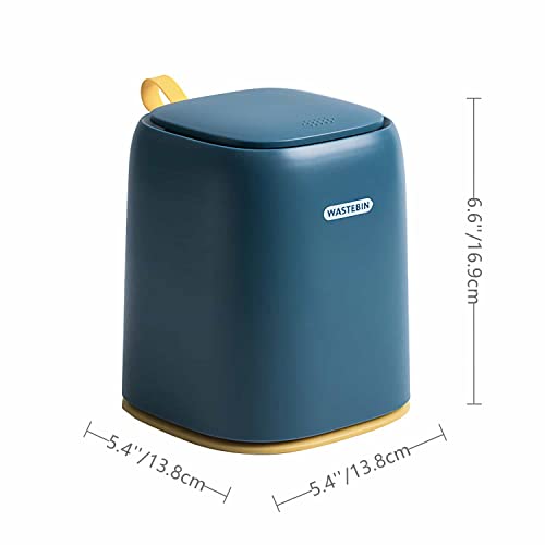 Aebor Mini Desktop Trash Can With Press Type Lid, Small Waste Garbage Basket Bin For Desk Office Kitchen, Colorful Plastic Trash With 2 Rolls Of Trash Bags (Navy Blue) #TOP1