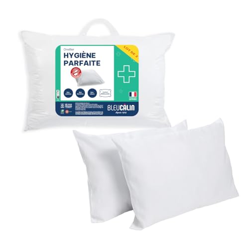 Bleu Câlin Lot de 2 Oreillers Rectangulaires Anti-Acariens, Anti bactériens, Confort moelleux, 45x70 cm,...