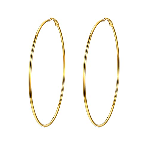 Créoles Plaqué Or Femme 100 MM Boucle d'Oreille Grands Anneaux 10cm Hoop Earrings