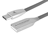 Carmotion - Lade und Synchronisationskabel, 120 cm, USB > USB C, Aluminiumspitzen, Grau