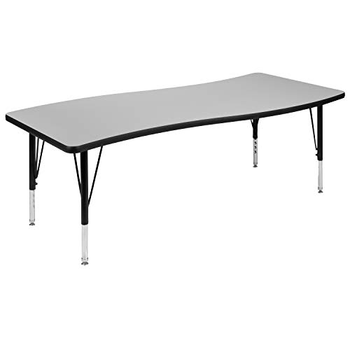Emma + Oliver 26"W X 60"L Rectangular Wave Flexible Collaborative Grey Kids Adjustable Activity Table #TOP1