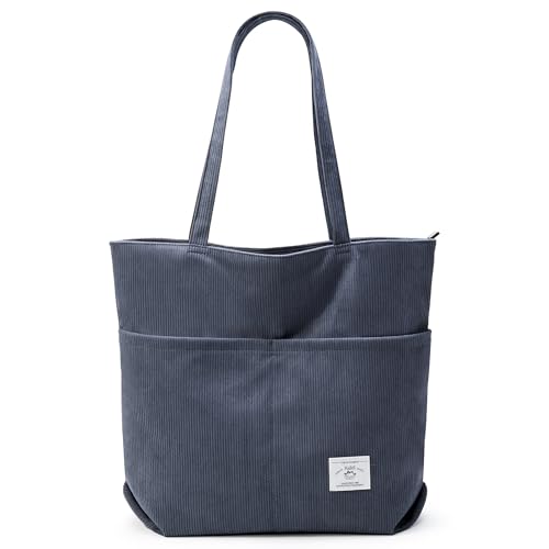 Image of KALIDI Women Corduroy Tote Bag Zipper Casual Tote's Handbag Big Capacity Shoulder Bag with Pockets