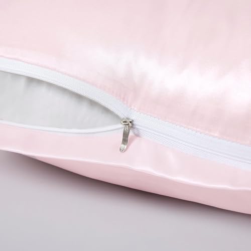 Image of 2 Pack Zippered Satin Pillowcaes Luxury and Silky Soft Travel Zip Pillow Cases (Standard, Pink)