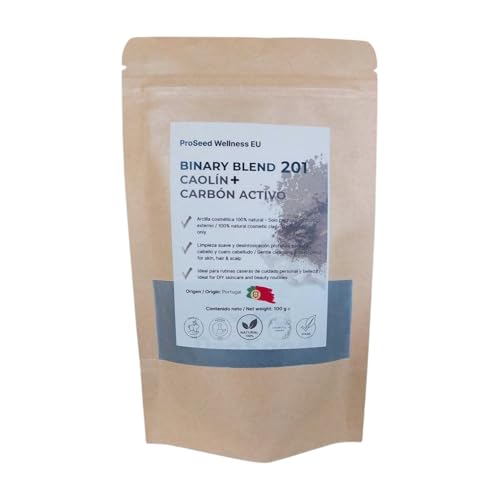 Arcilla Blanca de Caolín + Carbón Activo – Mascarilla Facial y Cuidado de la Piel – 100% Natural | Binary Blend 201 – 100g