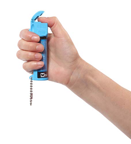 Mace Brand Personal Model Pepper Spray, 0.63 oz, 12 Feet Range, Max Strength 10% OC Formula, Long Lasting UV Dye, Flip Top Safety Cap, Self Defense Pepper Spray for Women & Men - Blue