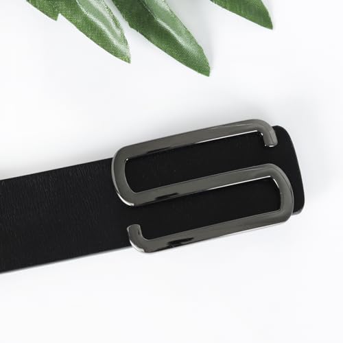 Image of Aurolran Men&Womens Leather Dress Belt Business Automatic Buckle Belt Color-Black Silver Gold