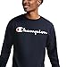 Champion mens Classic Long Sleeve Tee, Screen Print Script T Shirt, Navy-y06794, Small US