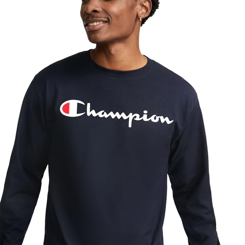 Image of Champion Men's Classic Long Sleeve T-Shirt, Standard Fit, C Logo, Available in Regular and Big & Tall, Navy, XX-Large Big