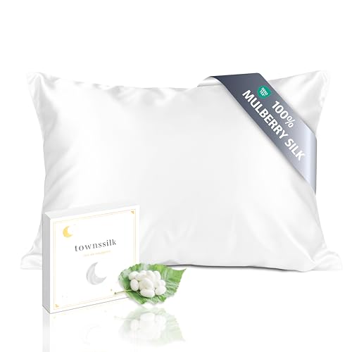 townssilk Funda de almohada reversible de 100 % seda de morera pura de 19 mommes, para la salud del cabello y la piel, 40 x 70 cm, con cremallera oculta, 600 hilos, blanco