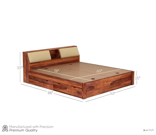 Image of KR Furniture Solid Sheesham Wood Queen Size Double Bed, Natural Finish | 4 Drawer Storage, For Bedroom & Living Room, Palang Double Bed, Wooden Bedroom Furniture