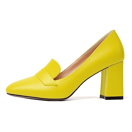 Image of MODENCOCO Womens Sexy Formal Matte Slip On Square Toe Work Block High Heel Loafers Shoes 3.5 Inch